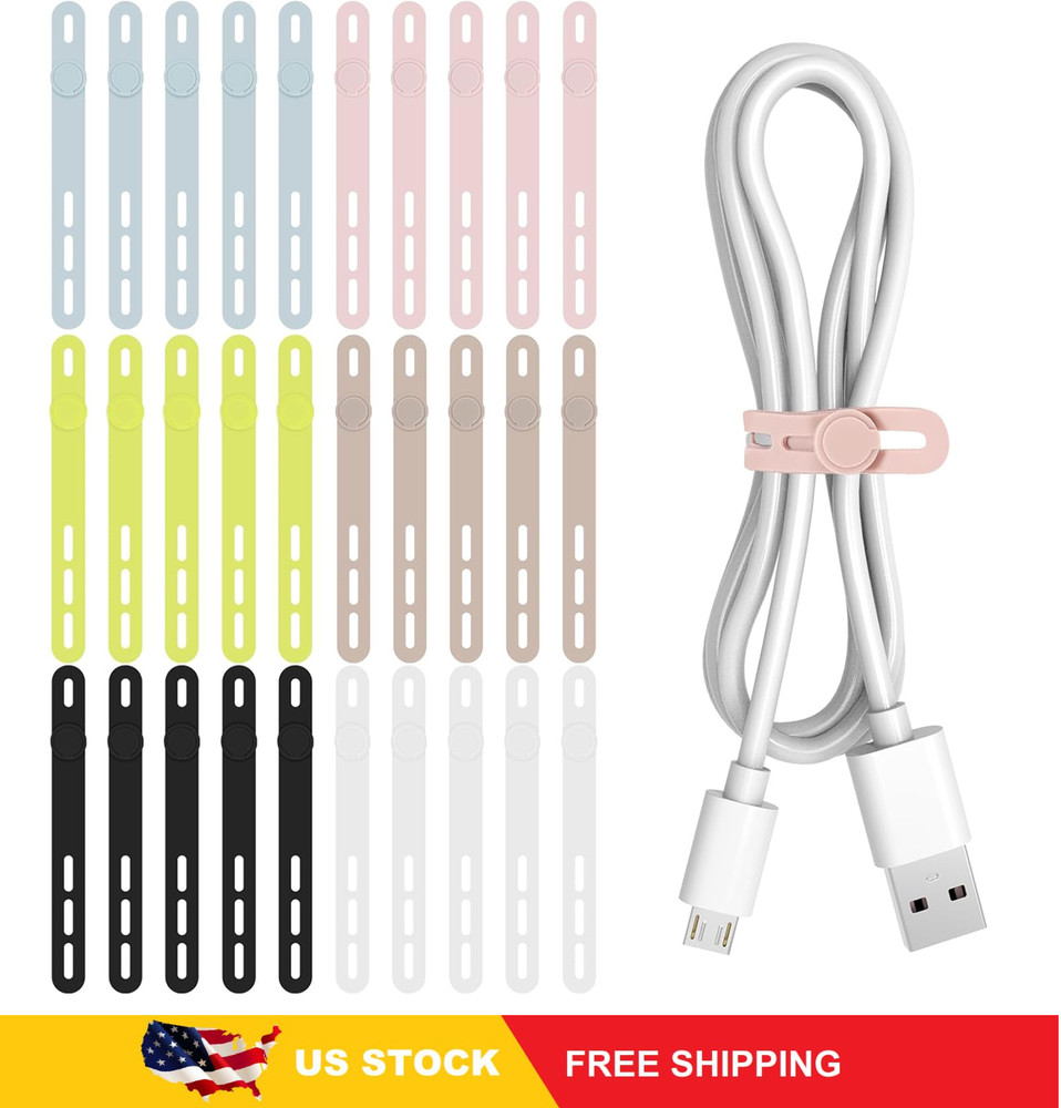 Donruby 30Pcs Silicone Cable Ties -Reusable & Washable with Adjustable 6 Colors
