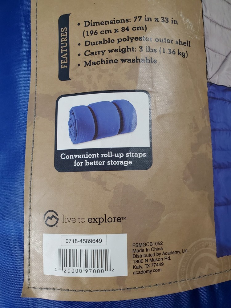 Magellan Outdoors Rectangular Sleeping Bag 45 Degrees 77" x 33" Blue