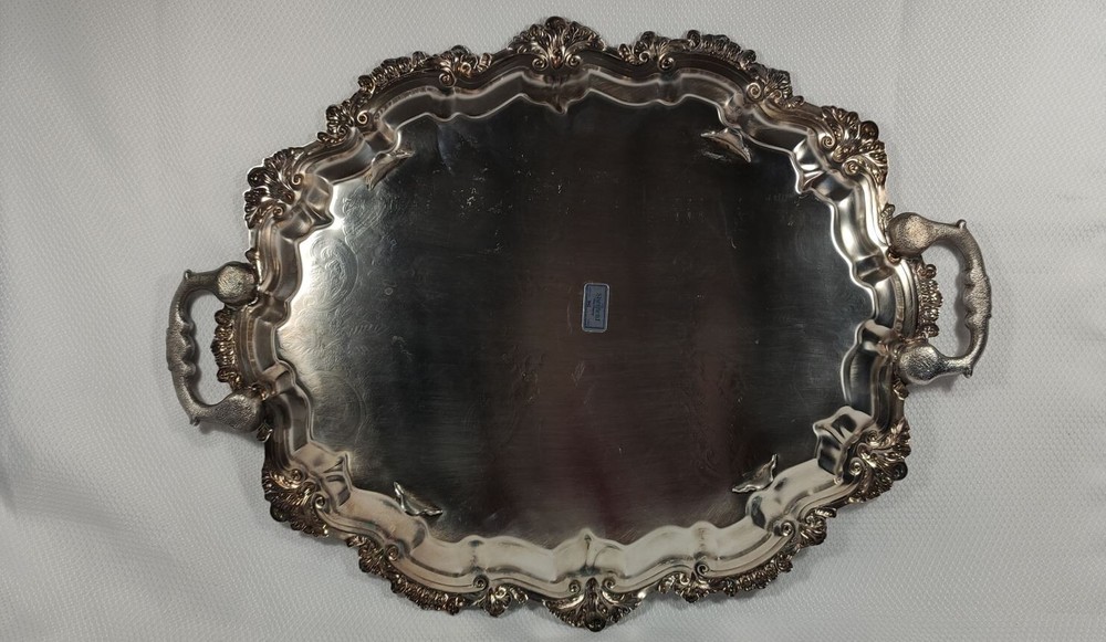 Antique Sheffield Silver Plated Serving Tray Seashell Scrolls Rococo No Monogram