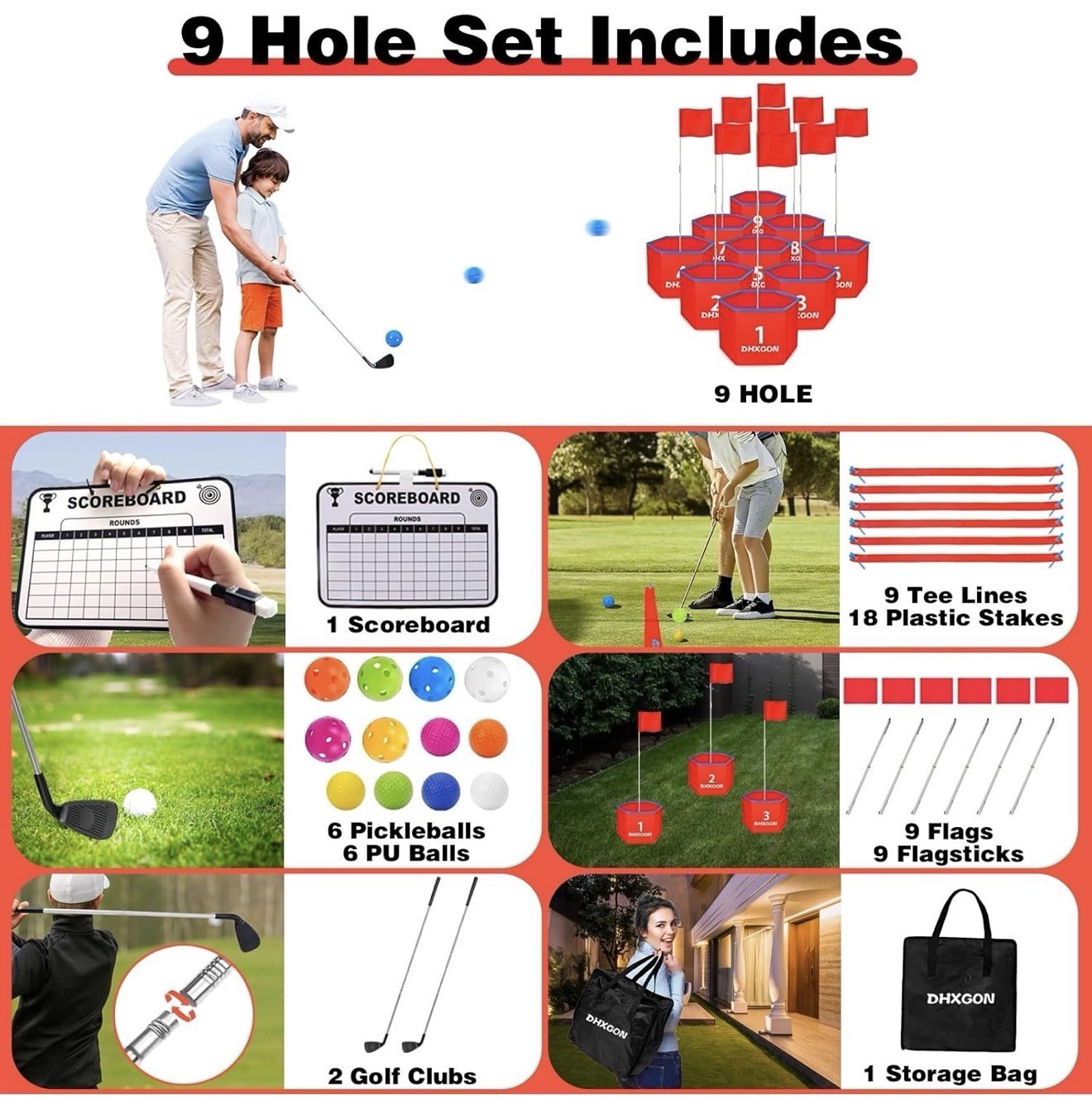 Backyard Golf Game with 2 Clubs, Portable 9 Hole Golf Course