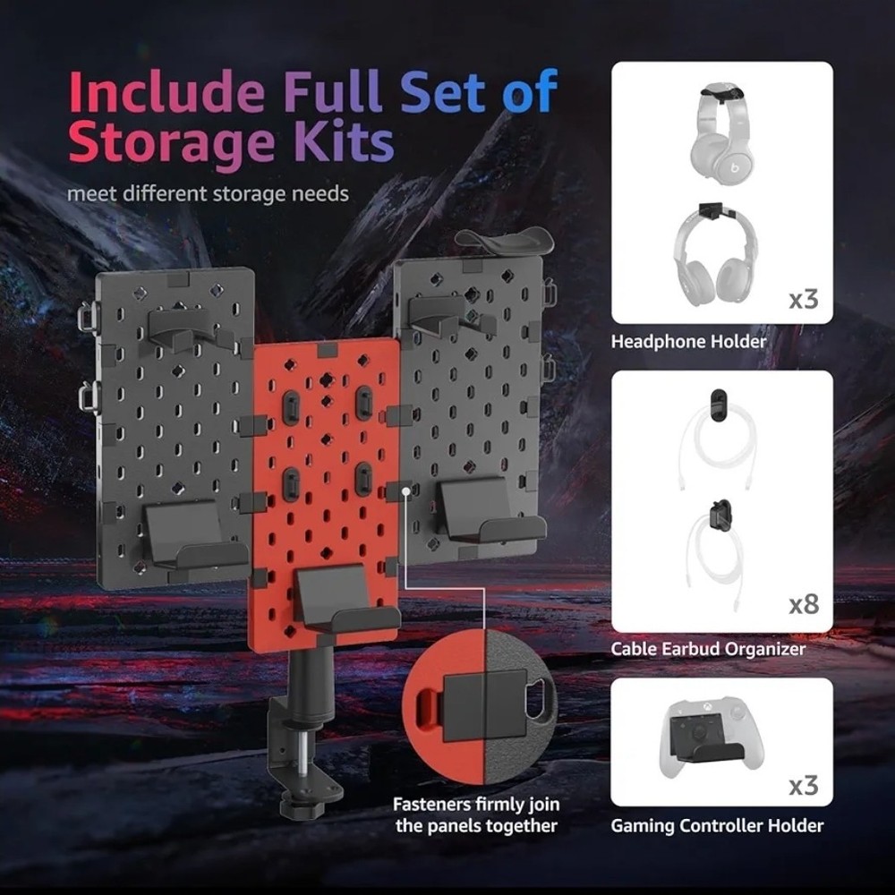 PEGZONE Modular Headphone and Controller Holder for Game, Clamp-on Pegboard