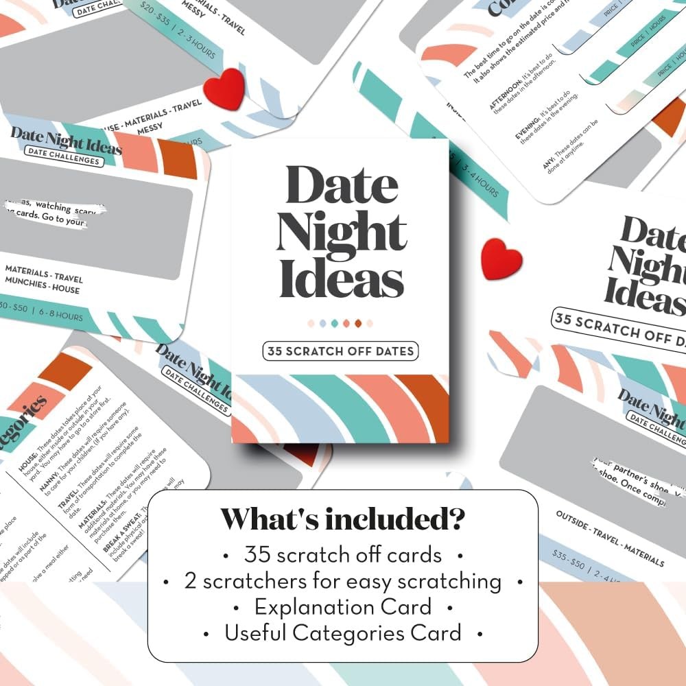 35 Scratch Off Date Night Ideas, Couples Standard Card Deck Size, Multicolor