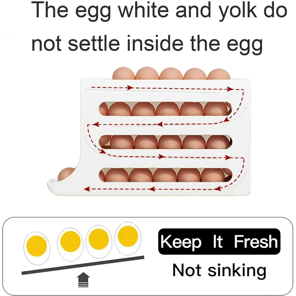 Automatic Rolling Egg Dispenser Organizer for Refrigerator 4-Tier Space-Saving
