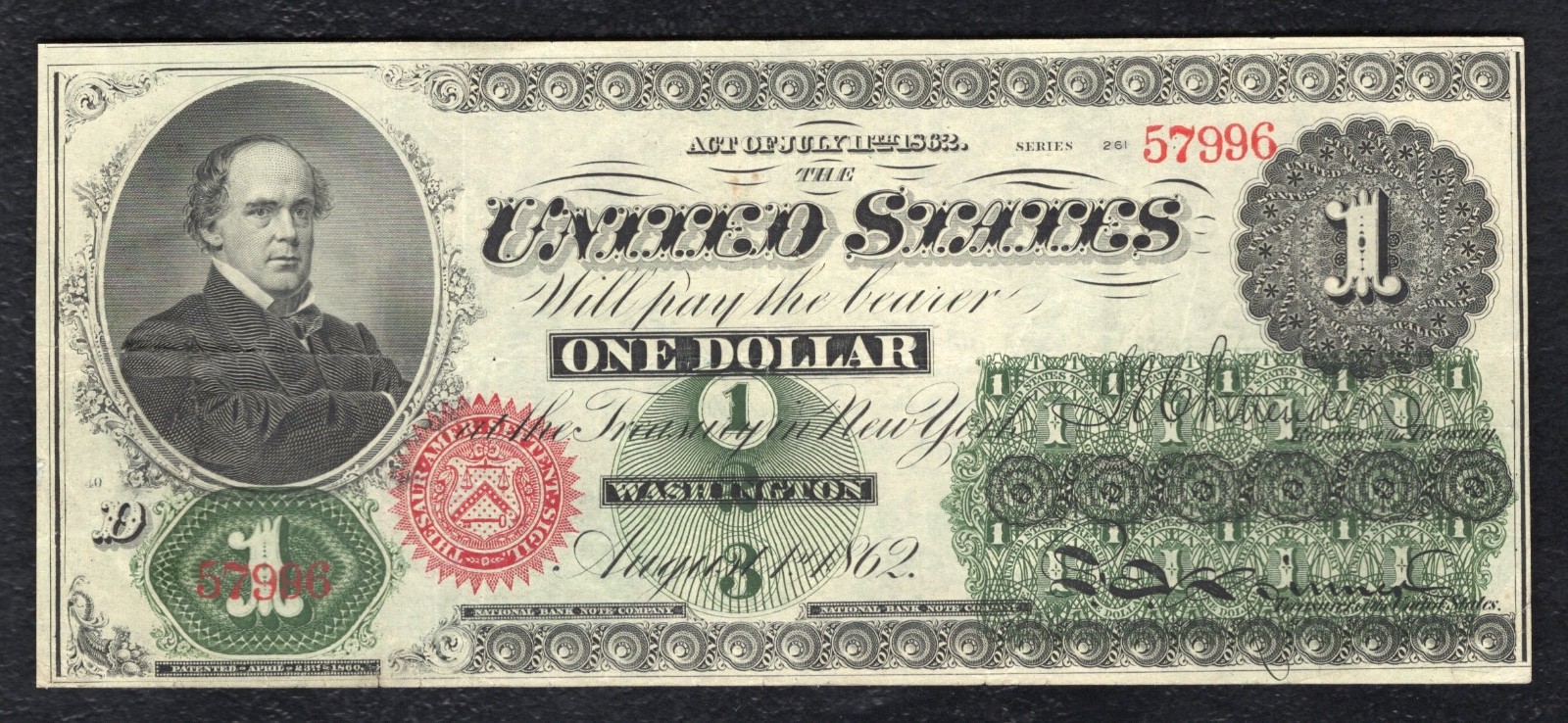 FR. 16c 1862 $1 ONE DOLLAR LEGAL TENDER UNITED STATES NOTE VERY FINE+