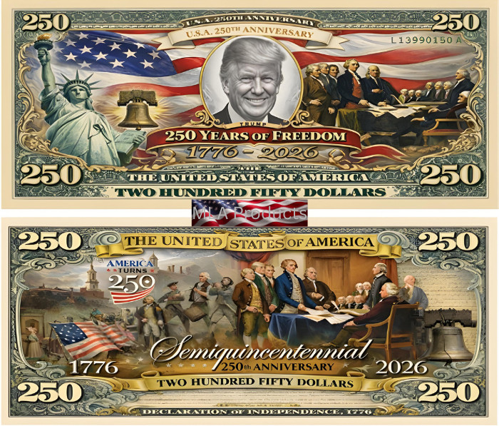 25 Pack Donald Trump USA 250th Anniversary Color Dollar American Freedom Money