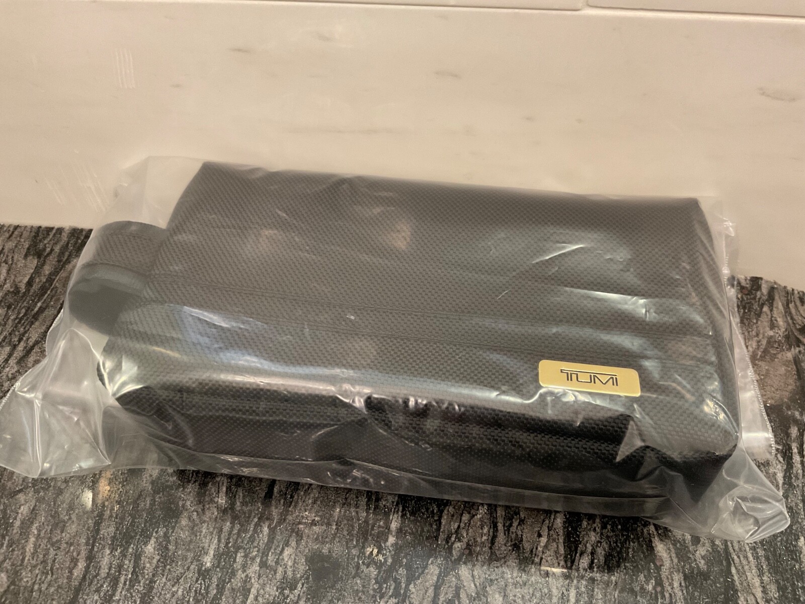 NEW - TUMI Zippered Small Kit - 4”x7” Pouch - Cosmetic Bag - BLACK with GOLD