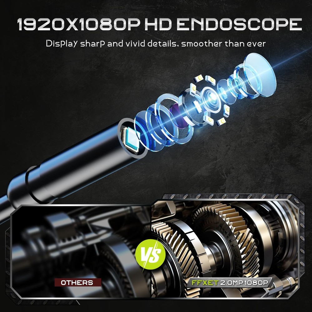 Borescope Camera with Light, 4.3" IPS 1080P HD Handheld Endoscope, 8 Adjustab...