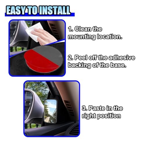 2PCS Rectangular Car Blind Spot Mirror, 3.5" x 2" 360° Rotate Rectangle/Black