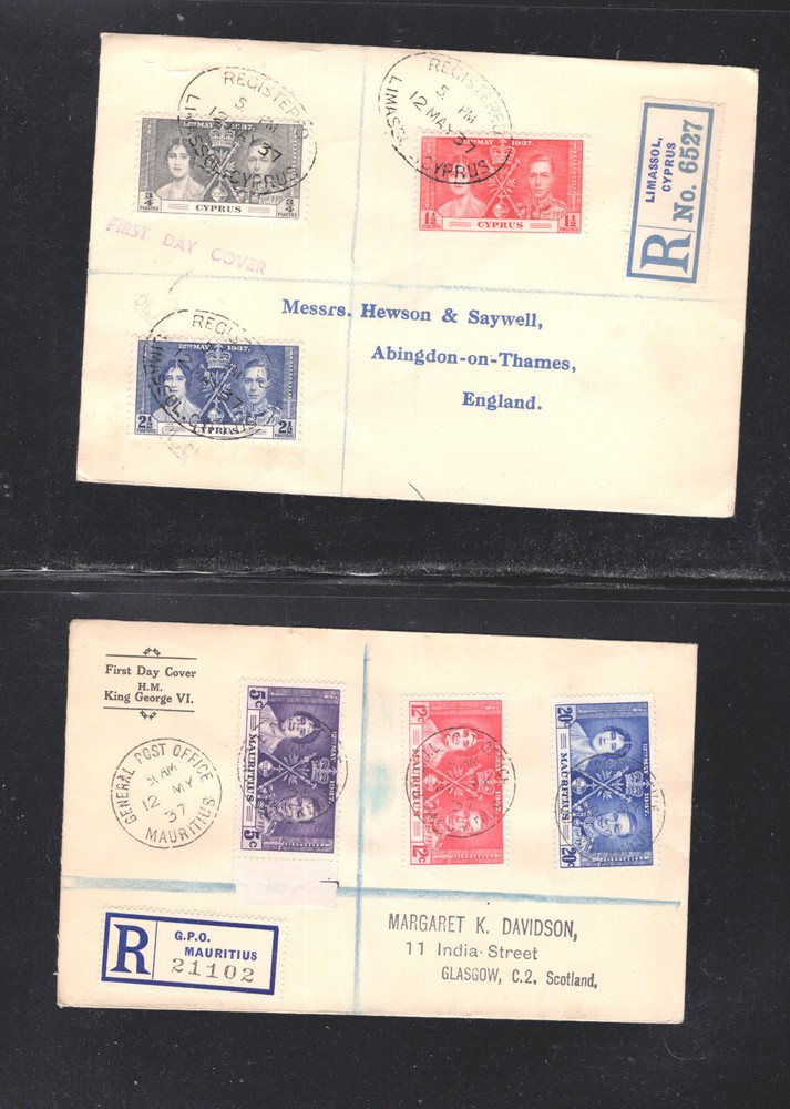 Cyprus  and  Mauritius   1937  coronation  covers  registered