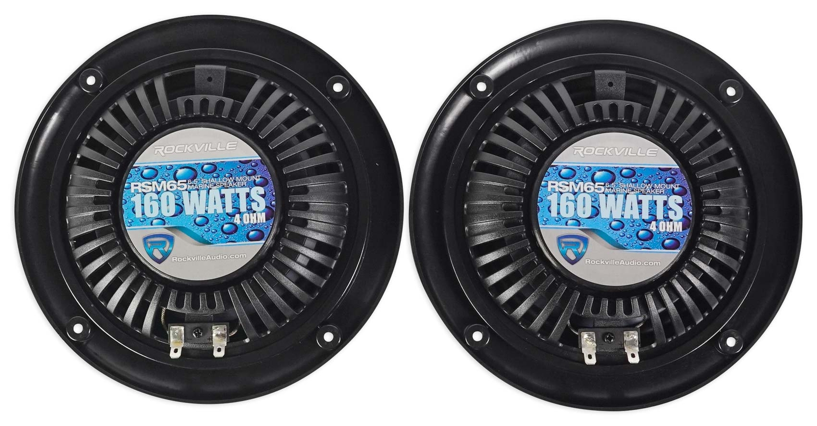 (4) Rockville RSM65B 6.5" 640 Watt Waterproof Shallow Slim Marine Boat Speakers
