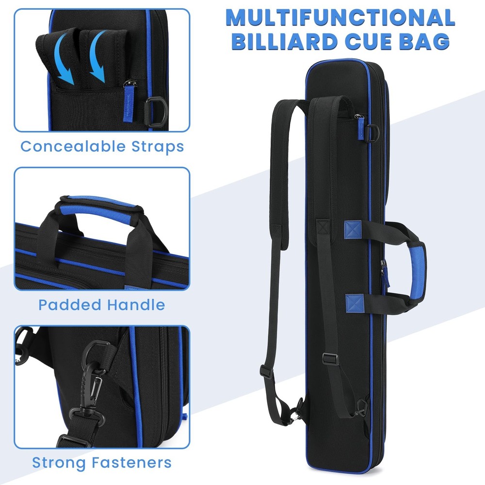 Pool Cue Case, Pool Stick Bag 3x4 / 5x5 with Multiple Pockets, Soft Padded Bi...