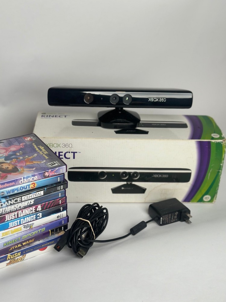 Xbox 360 Kinect Bundle - Sensor + Power Adapter + 11 Games + Box - Tested!