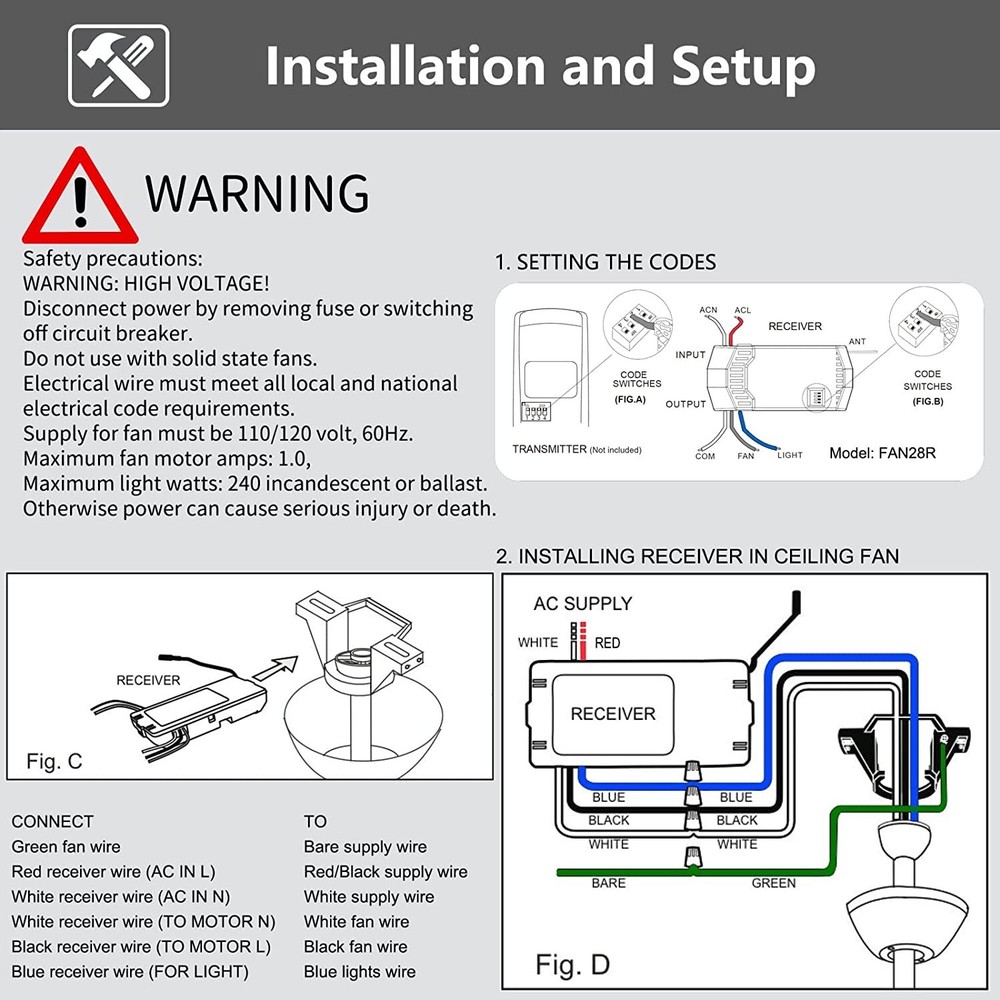USED Receiver for Ceiling Fan Remote Control 4DIP Switch For Harbor Breeze