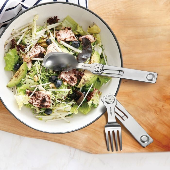 ROXON 2 in 1 Camping Utensil Set Locking Detachable Spoon & Fork Strong Magnet