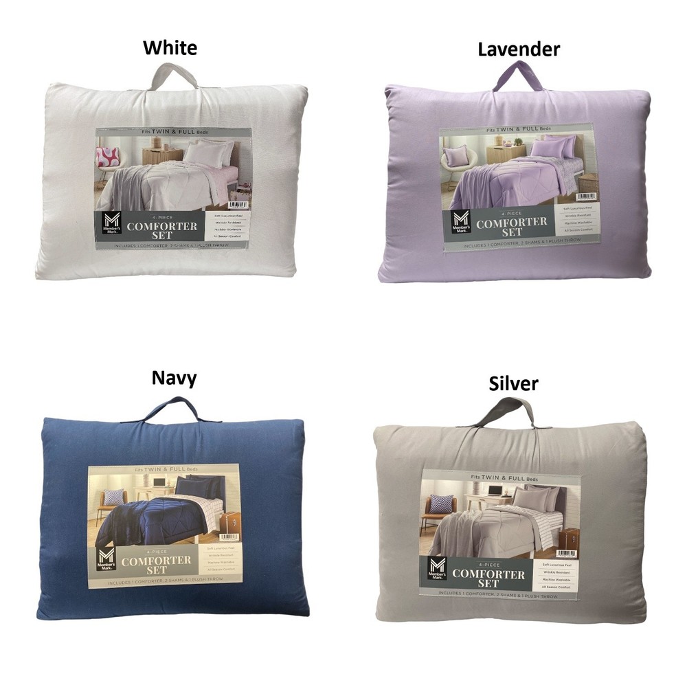 Members Mark Microfiber Diamond Quilted Comforter Set, 4pc, Fits Twin/Full