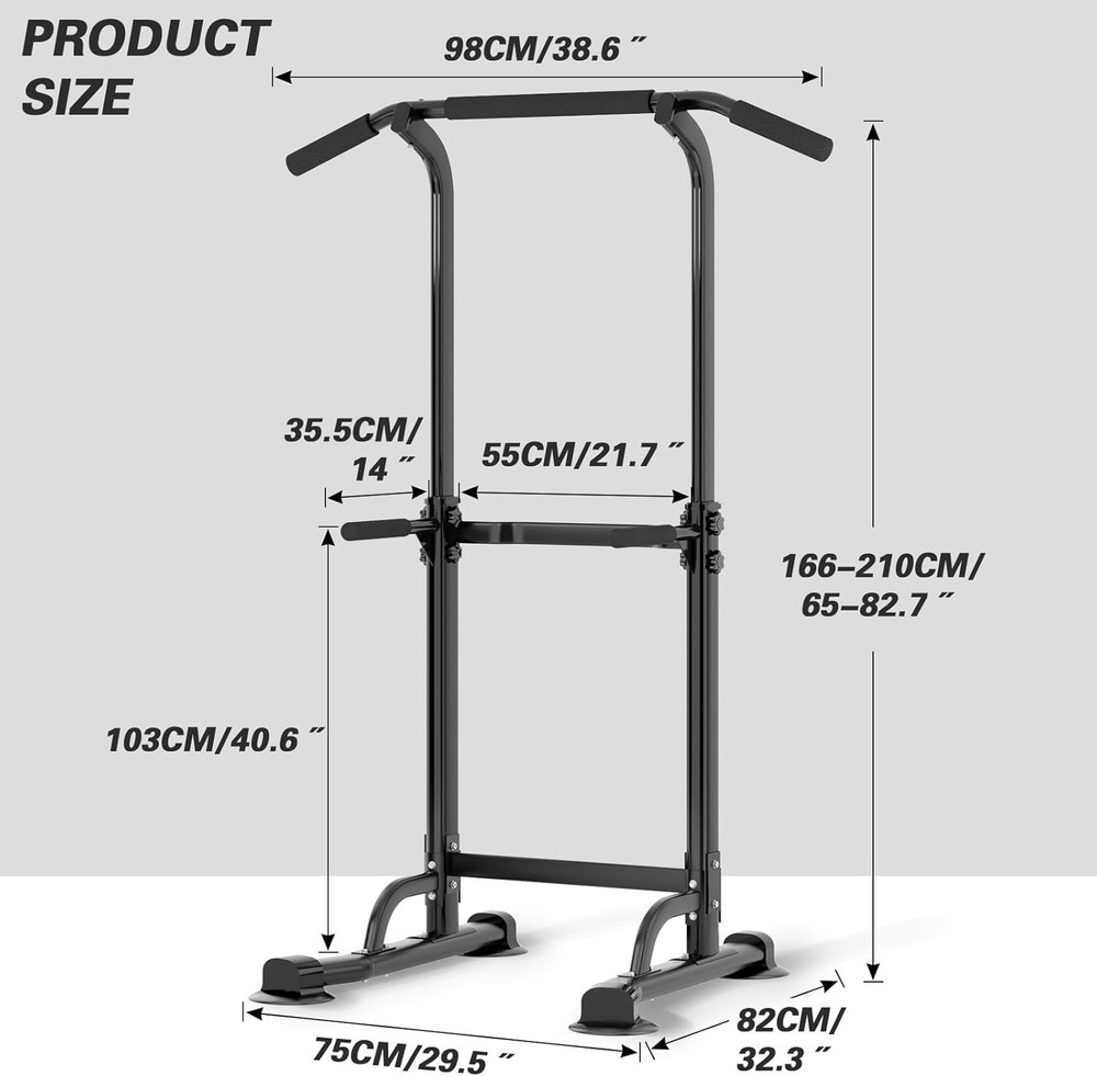 Power Tower Pull Up Bar Station, Free Standing Pull Up Rack Dip Station,Black