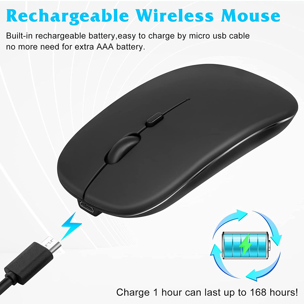 Wireless Rechargeable Bluetooth Keyboard and Mouse Combo Ultra Slim Full-Size