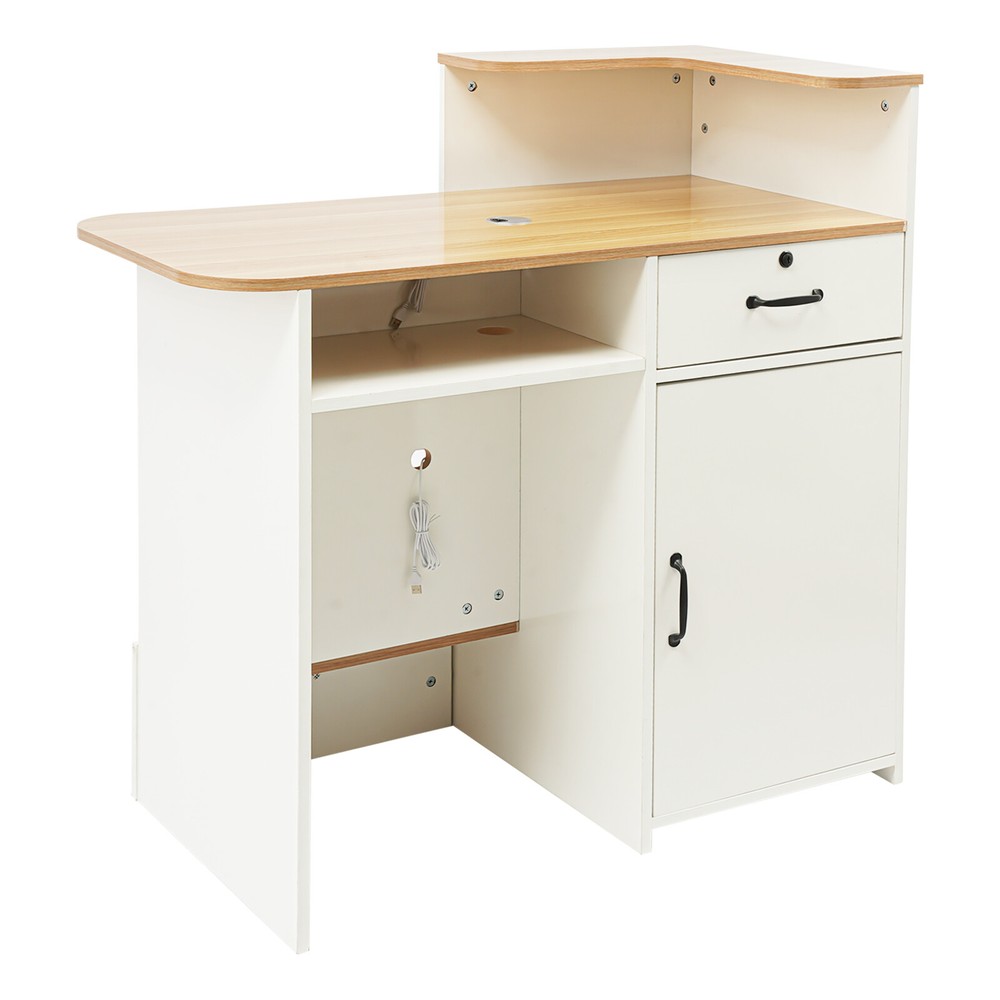 Commercial Reception Desk with LED Lights and Ample Storage Space