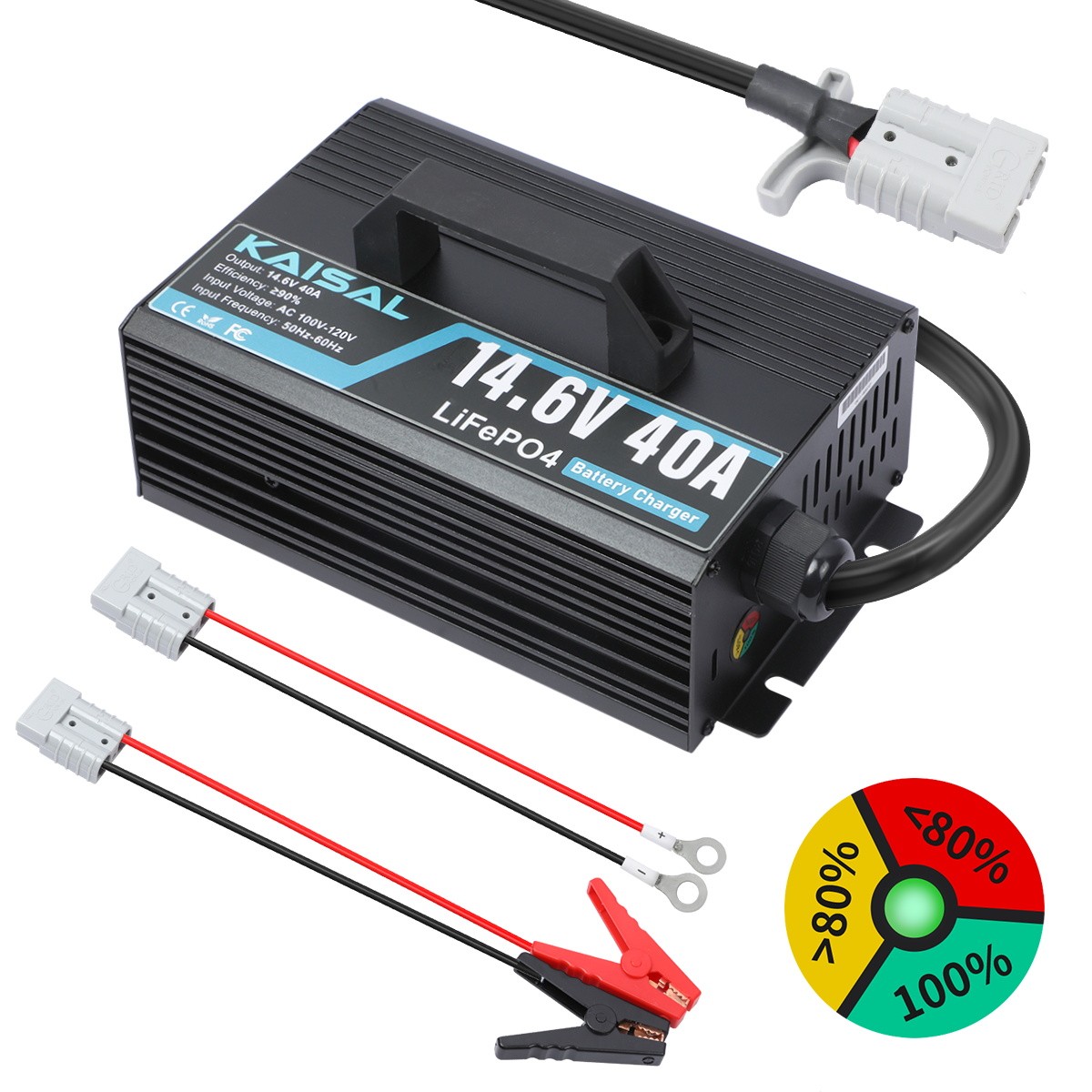 14.6V 40A Smart Lithium Battery Charger LiFePO4 Fast Charging w/Anderson Plug