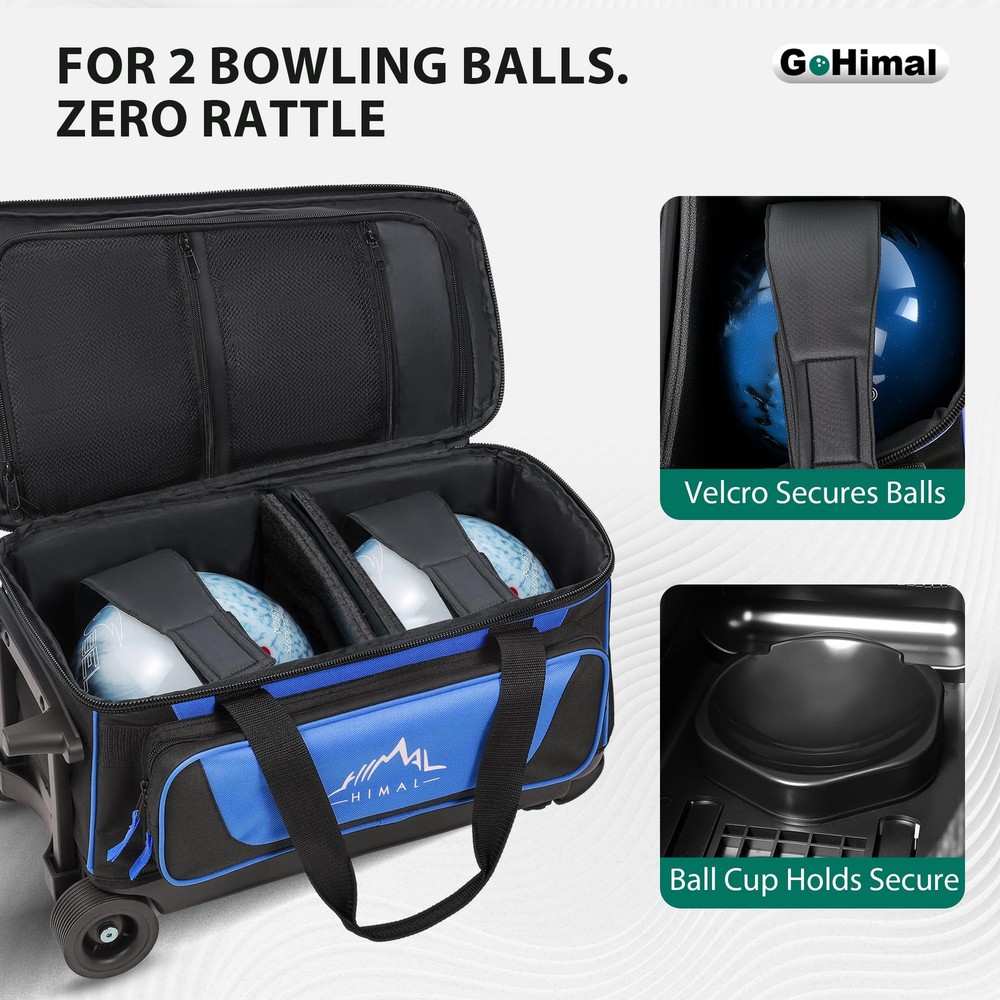 GoHimal Double Roller 2 Ball Bowling Bag with Separate Shoe Compartment for B...