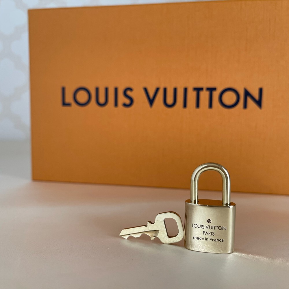 LOUIS VUITTON PadLock Lock & Key Brass Gold Authentic Number random