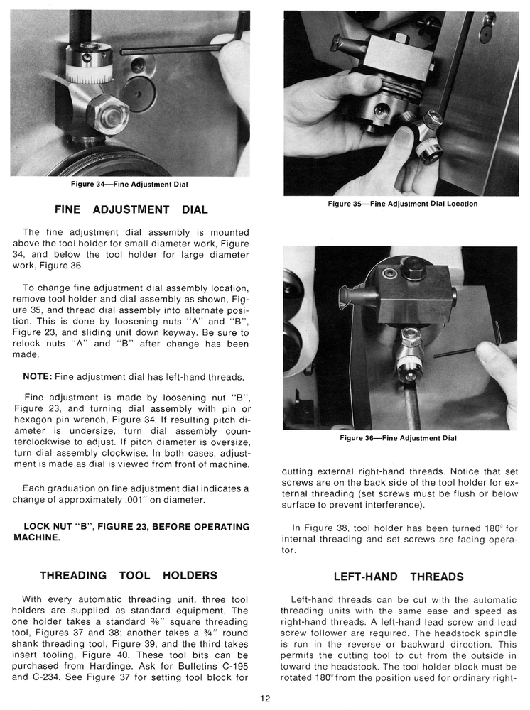 HARDINGE Automatic Threading Model HC-AT Chucking Lathe Operator's Manual 0340