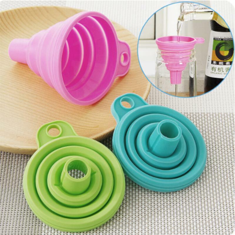 2PC Silicone Foldable Collapsible Style Funnel Hopper Kitchen Cooking Tools