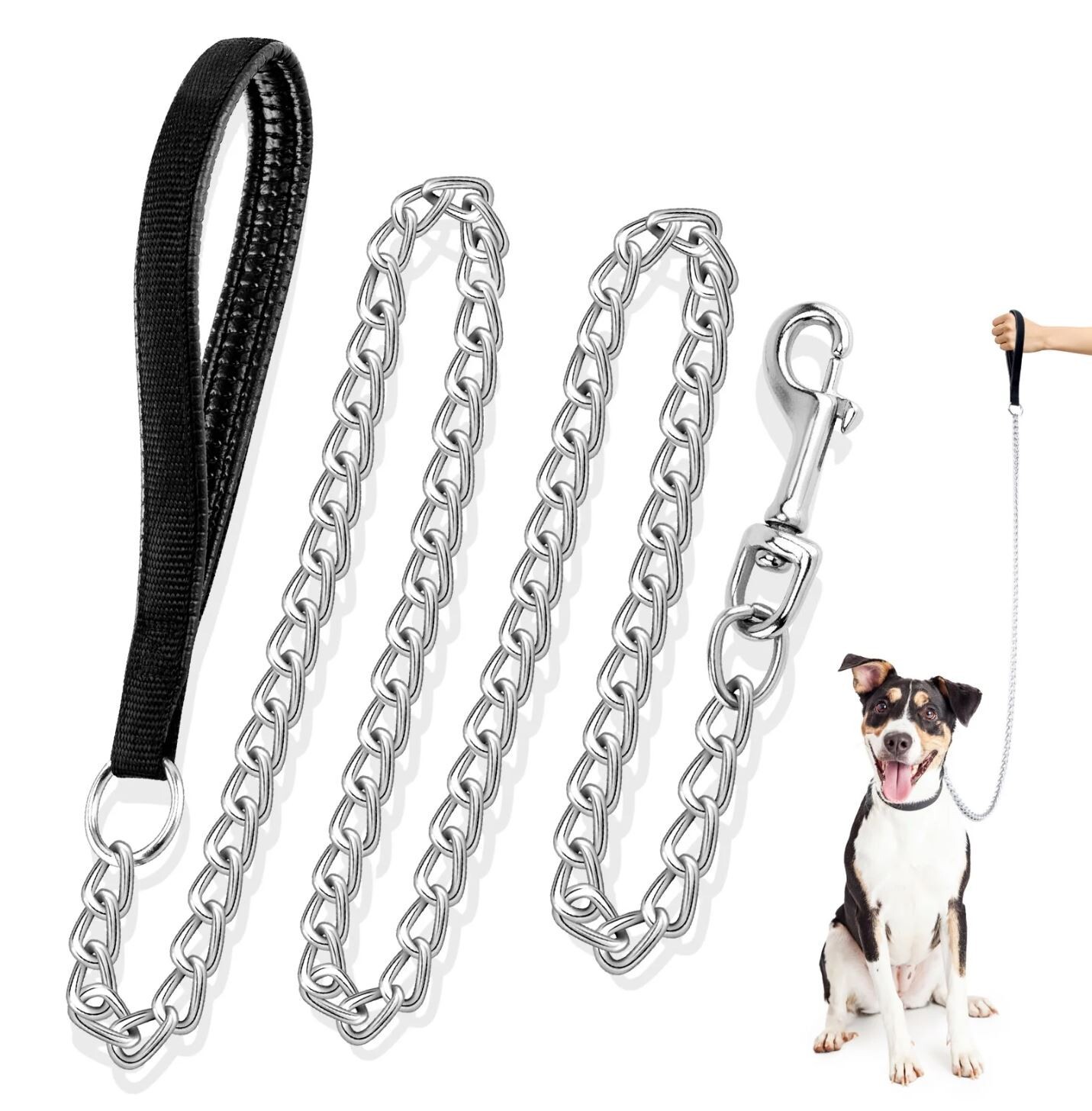 METAL DOG LEASH DOG CHAIN LINK CHAIN POLY HANDLE 6' LONG MEDIUM SMALL BREEDS