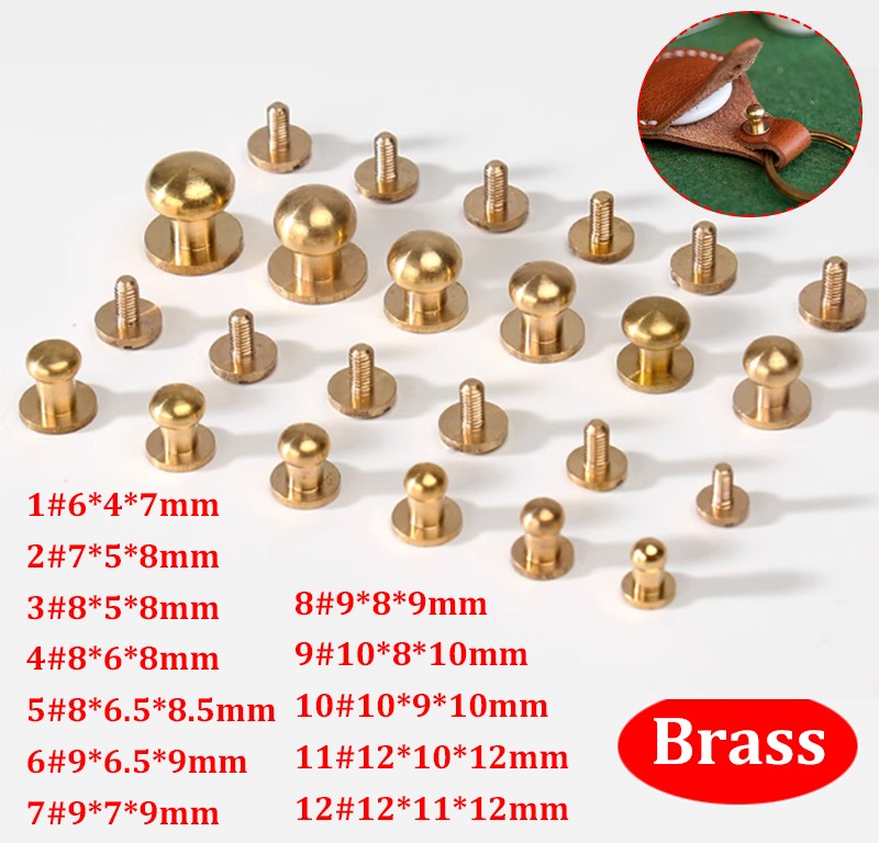 12-Types Size Stud Screw Round Head  Brass Nail Rivet Chicago Button DIY Leather