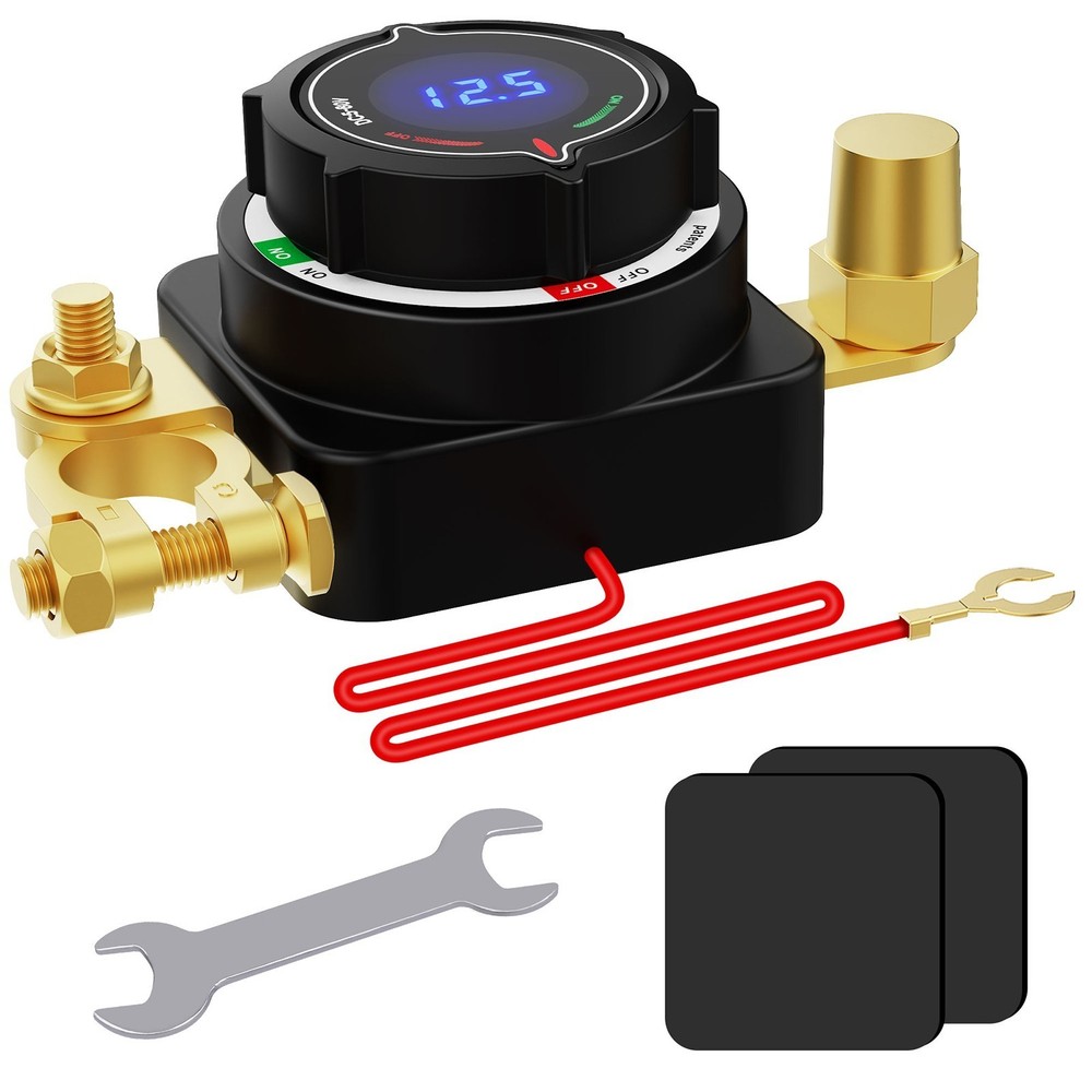 Battery Disconnect Switch, 5V-80V Side Post Battery Switch with Voltage Display
