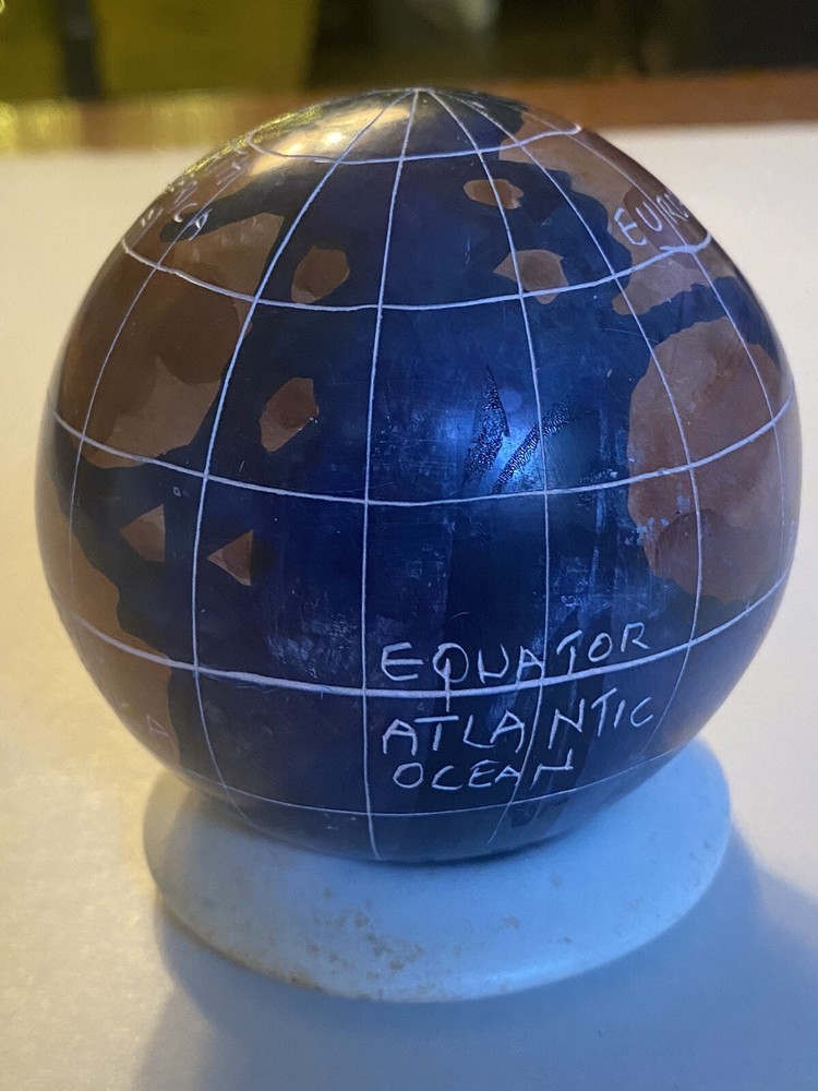 2PC Desktop World Globe Stone Carved