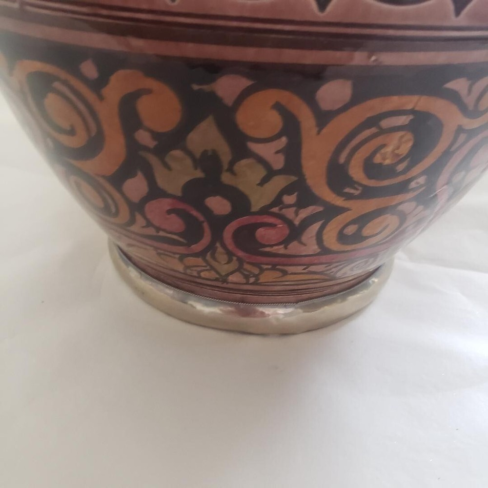 Middle Eastern Large Vase Ceramic with - Brass/Copper Lining ?? 15X11"