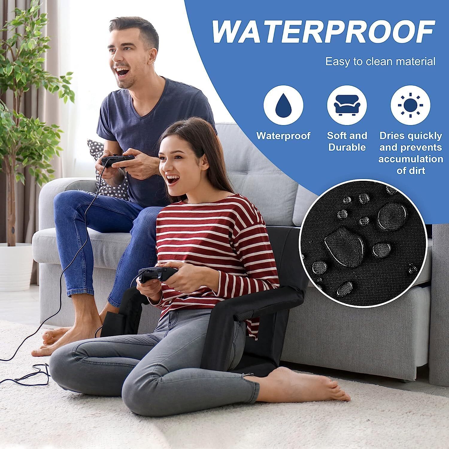 2 Pack Wide Stadium Seat for Bleachers w/Back Support Extra Thick Cushion Black