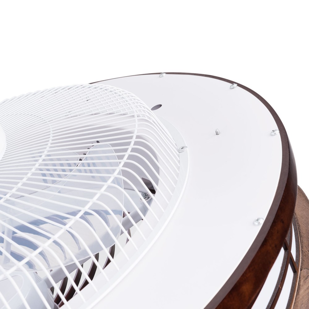 Caged Low Profile Ceiling Fan with Remote Control - Neo-Chinese Design