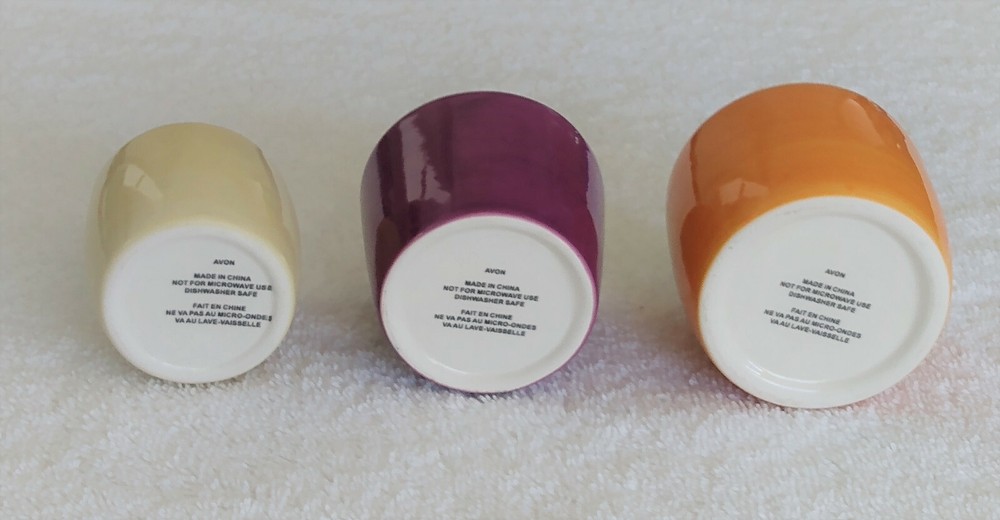 Avon Ceramic Nesting Measuring Cups Orange Purple Yellow Set