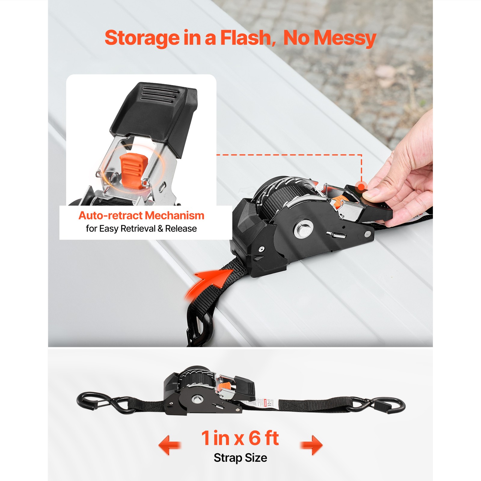 Uimoso 4 Pack Retractable Ratchet Straps 1" x 6' Tie Down Straps 1200 lbs