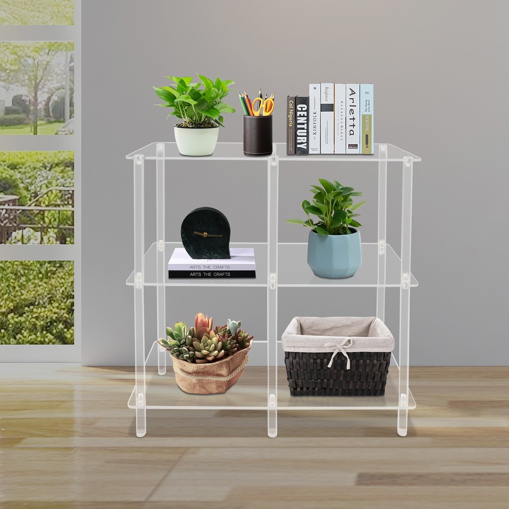 Acrylic Table, Small Entryway Table with Open Shelves, Clear Entry Table