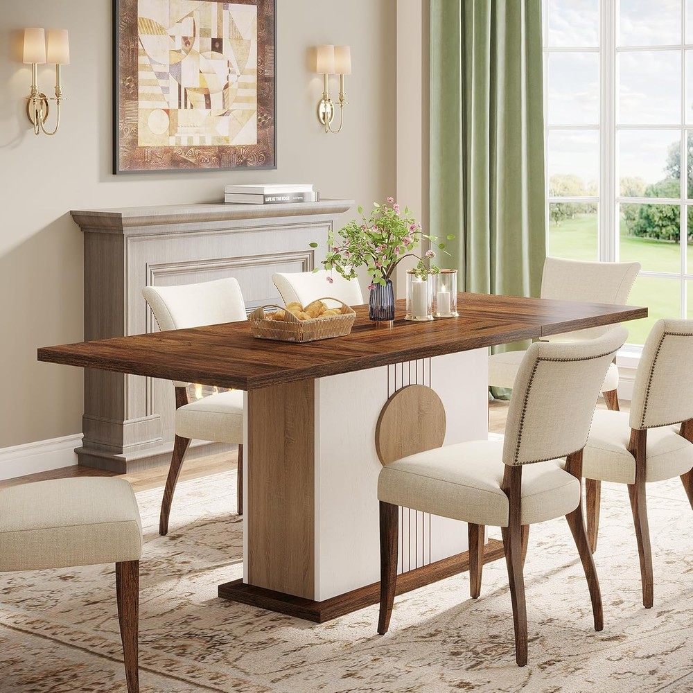 55" Rectangular Dining Table 4 to 6 People Farmhouse Wood Dinner Table Kitchen