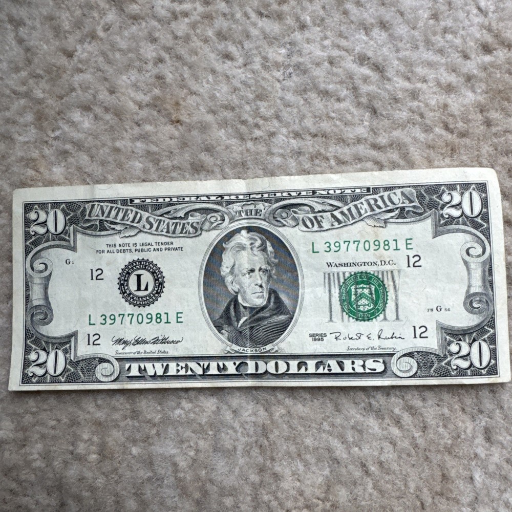 1995 Twenty Dollar Federal Reserve Note $20 - MISALIGNED ERROR