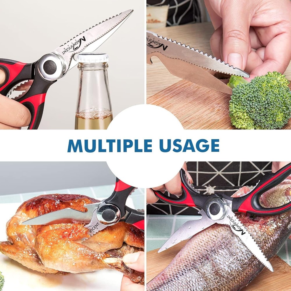 Versatile Multi-Function Kitchen Shears - Stainless Steel & Safety Cover