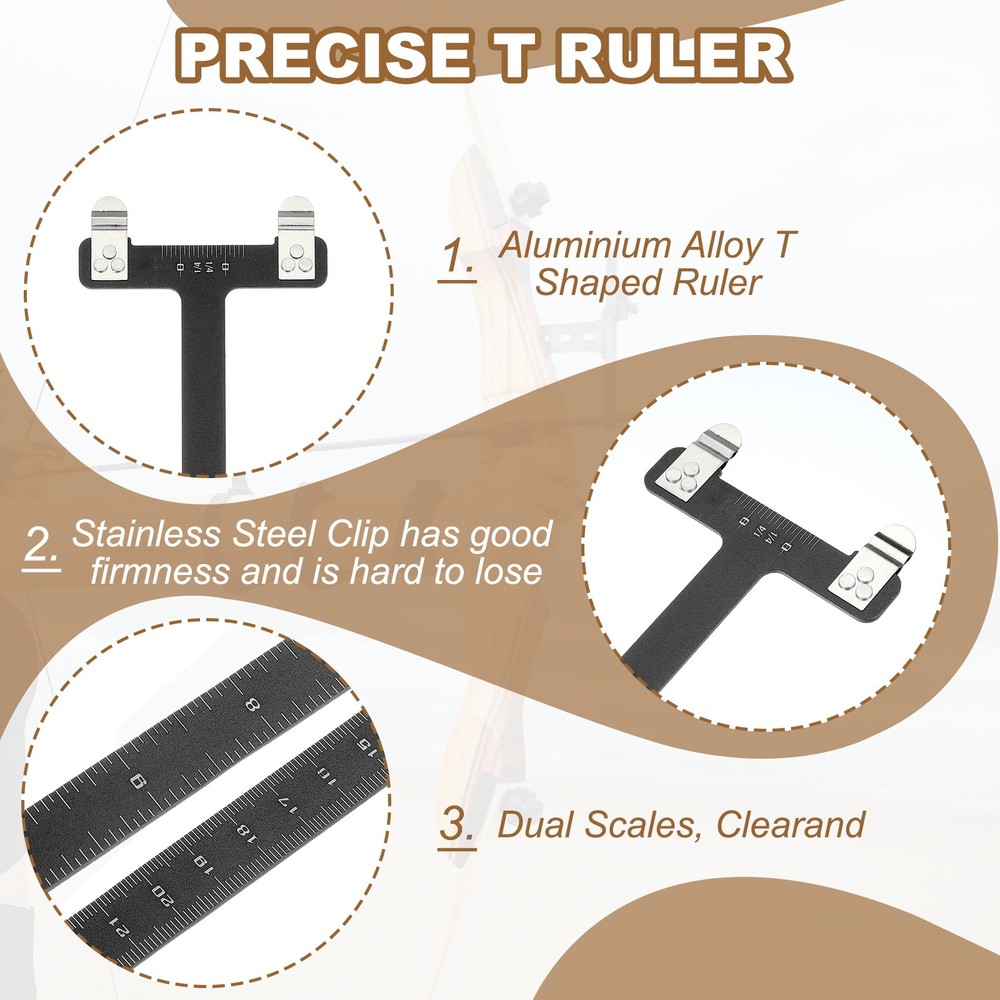 Archery Bow Square, T-Shape Ruler Turning Bow String Measurement Tool Black