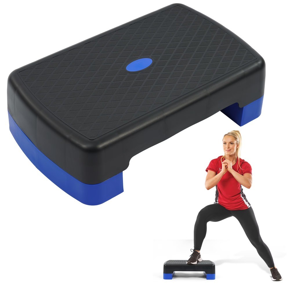 Adjustable Workout Aerobic Stepper Step Platform Trainer, 18-Inch, Black/ Blue