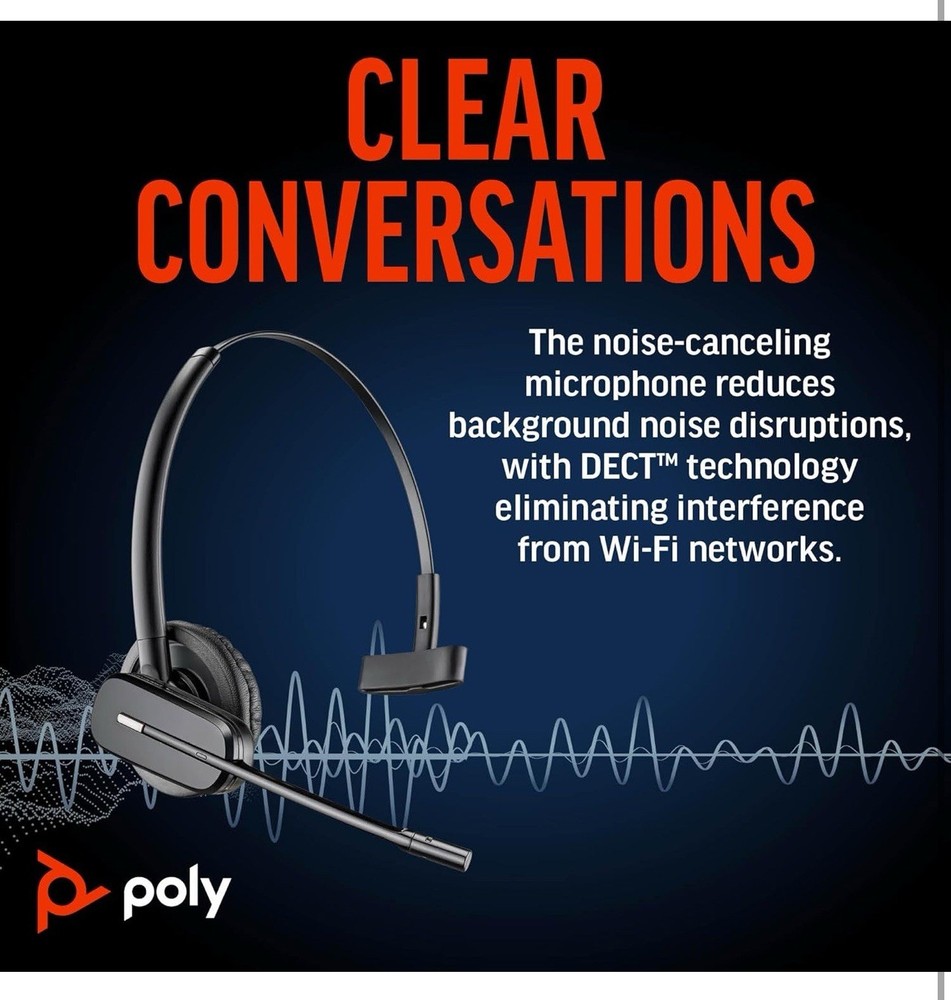 Poly CS540 Wireless DECT Headset (Plantronics) – Single Ear (Mono) Convertible