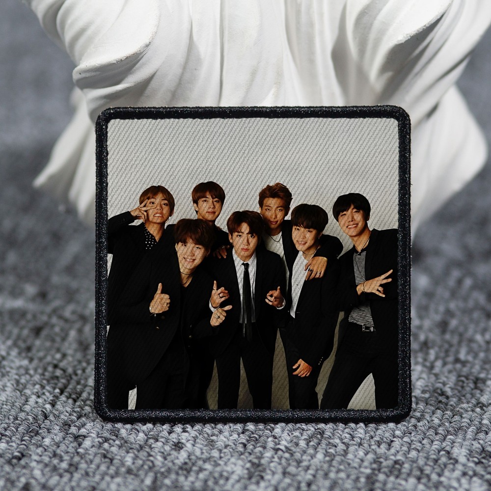 BTS Patch Sew/Iron on with Embroidered Border for Hats, Shirts, Jackets.