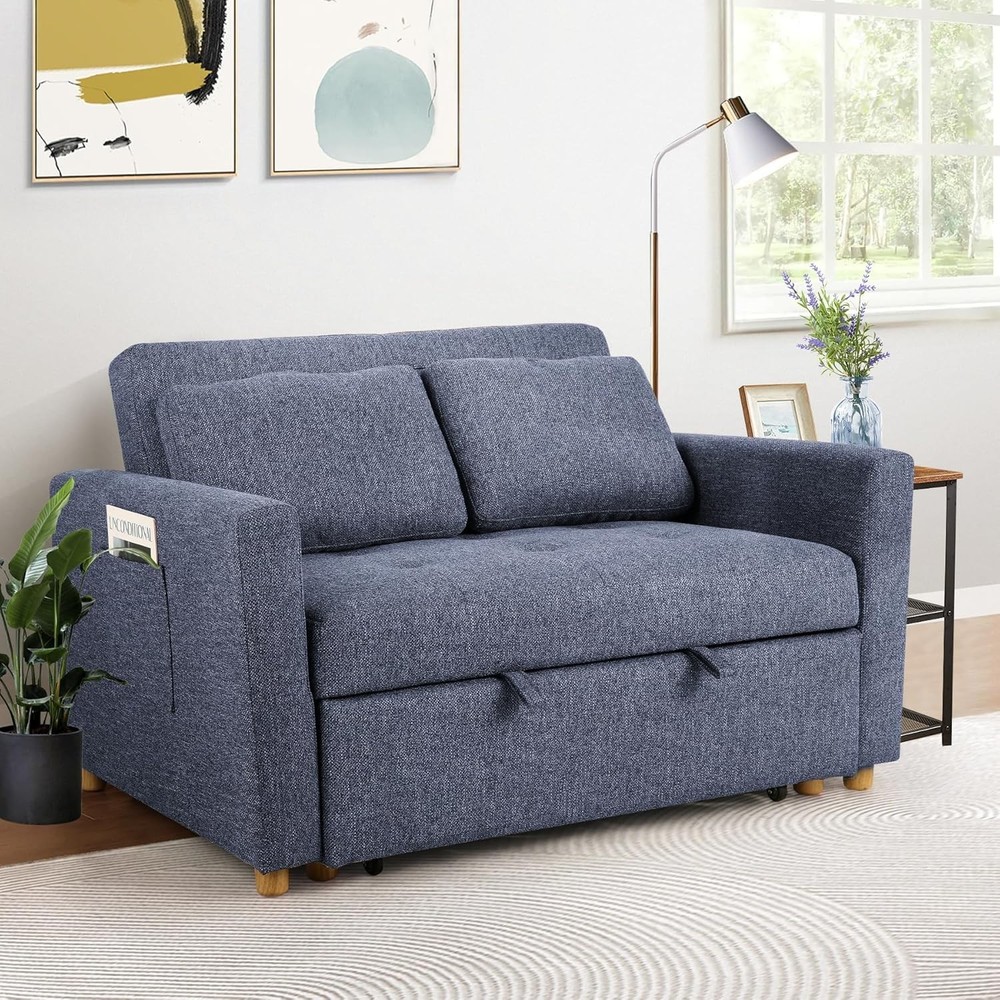 Convertible Sofa Bed, 3-in-1 Sleeper Sofa Pull Out Couch Bed,2-Seater Linen Sofa