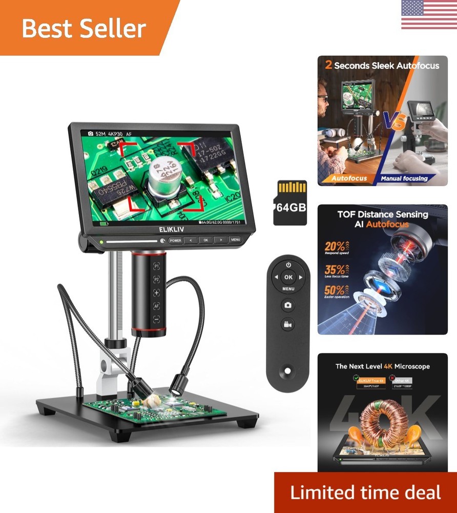 Elegant 4K Autofocus Digital Microscope with 2000X Magnification & 8" IPS Screen