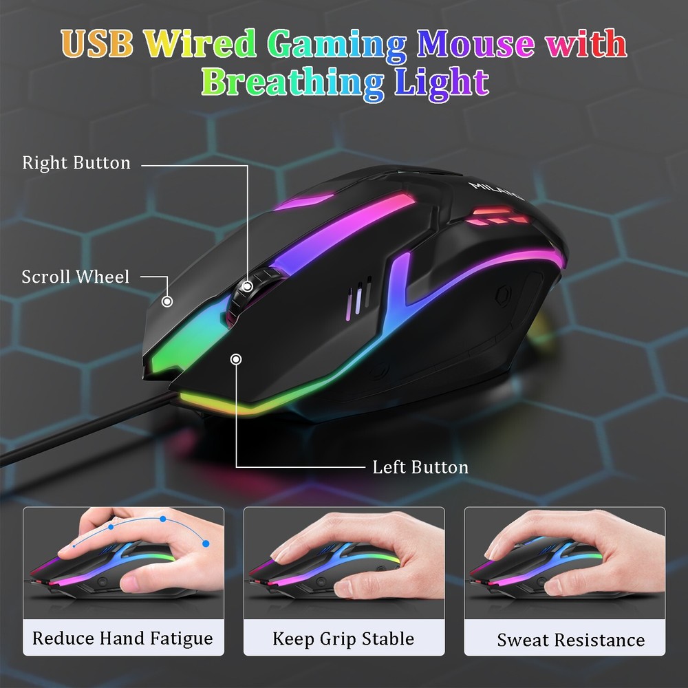 Wired Gaming Keyboard and Mouse Combo Mechanical Backlit for PC Computer Laptop