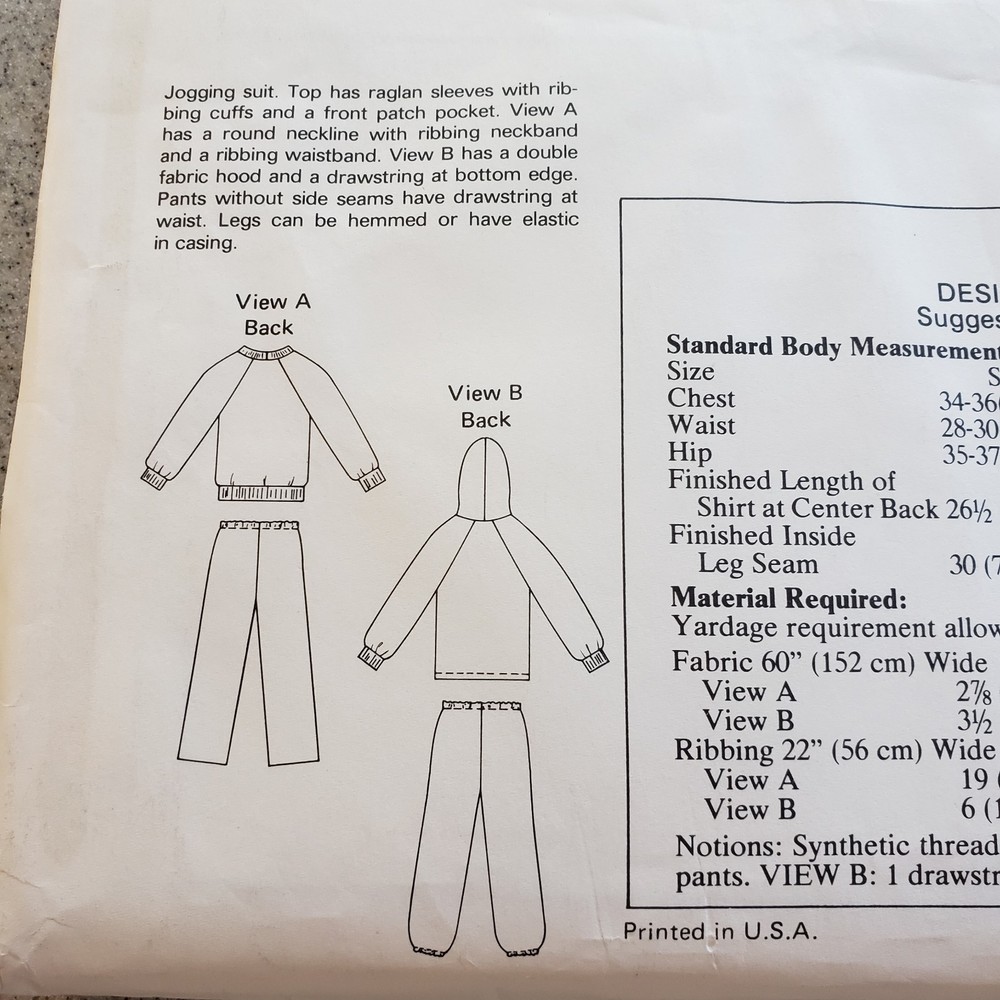 Kwik Pattern 1139 Jogging Suit Uncut