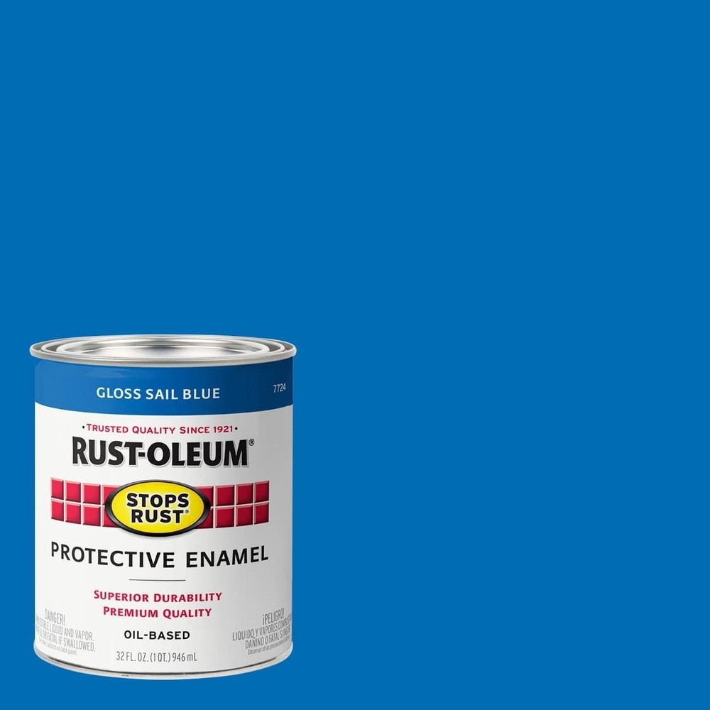 Rust-Oleum 7724502-2PK Stops Rust Brush On Paint, Quart, Gloss Sail Blue, 2 Pack