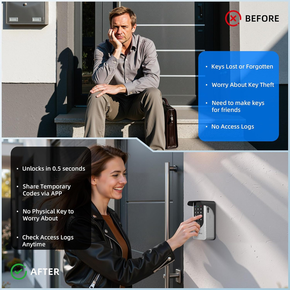 Fingerprint Key Box, Smart Key Lock Box with Bluetooth, Passcode, Doorbell, Weat